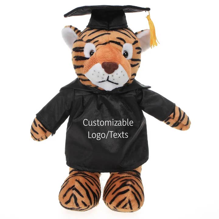 Plushland - Wholesale Stuffed/Plush Toy - Kids & Baby - 11" Personalized Graduation Tiger Plush in Custom Cap & Gown10