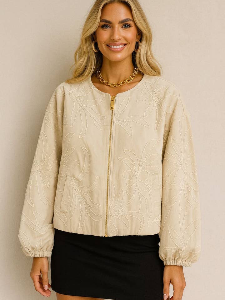 Frime - Wholesale Jacket - Women's - Embroidered jacket with puff sleeves - 565711