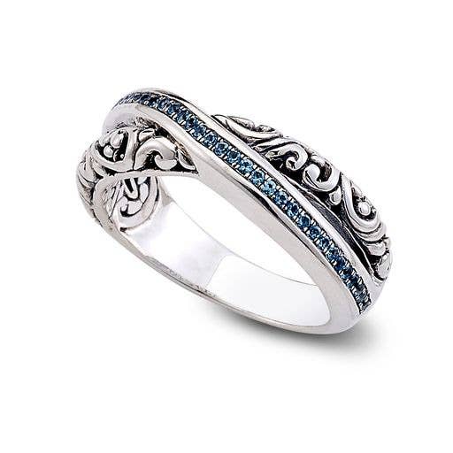 SS Pave Blue Topaz "x" Ring for wholesale by Eli Pebble