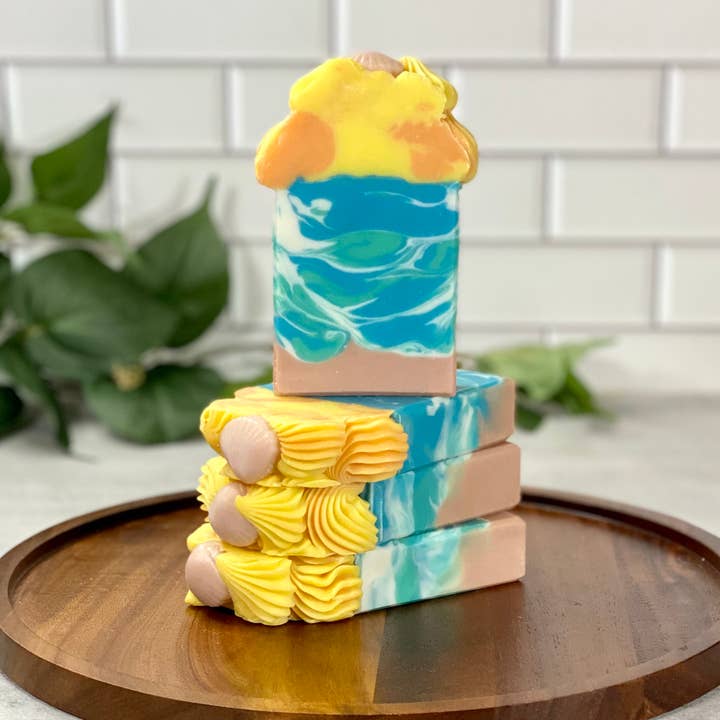 Surf's Up Summer Beach Frosted Artisan Cold Process Soap for wholesale by Harvest Soap Company