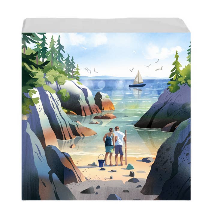 Couple Rock Hunting on the Beach Cliffs Sign for wholesale by Kennebug LLC