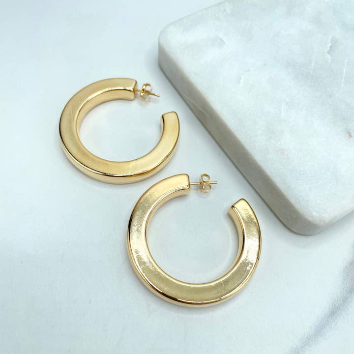18k Gold Filled Squared C-Hoop Earrings 46mm 7mm, Flat Hoop Earrings, Wholesale Jewelry for wholesale by DIJU Jewelry