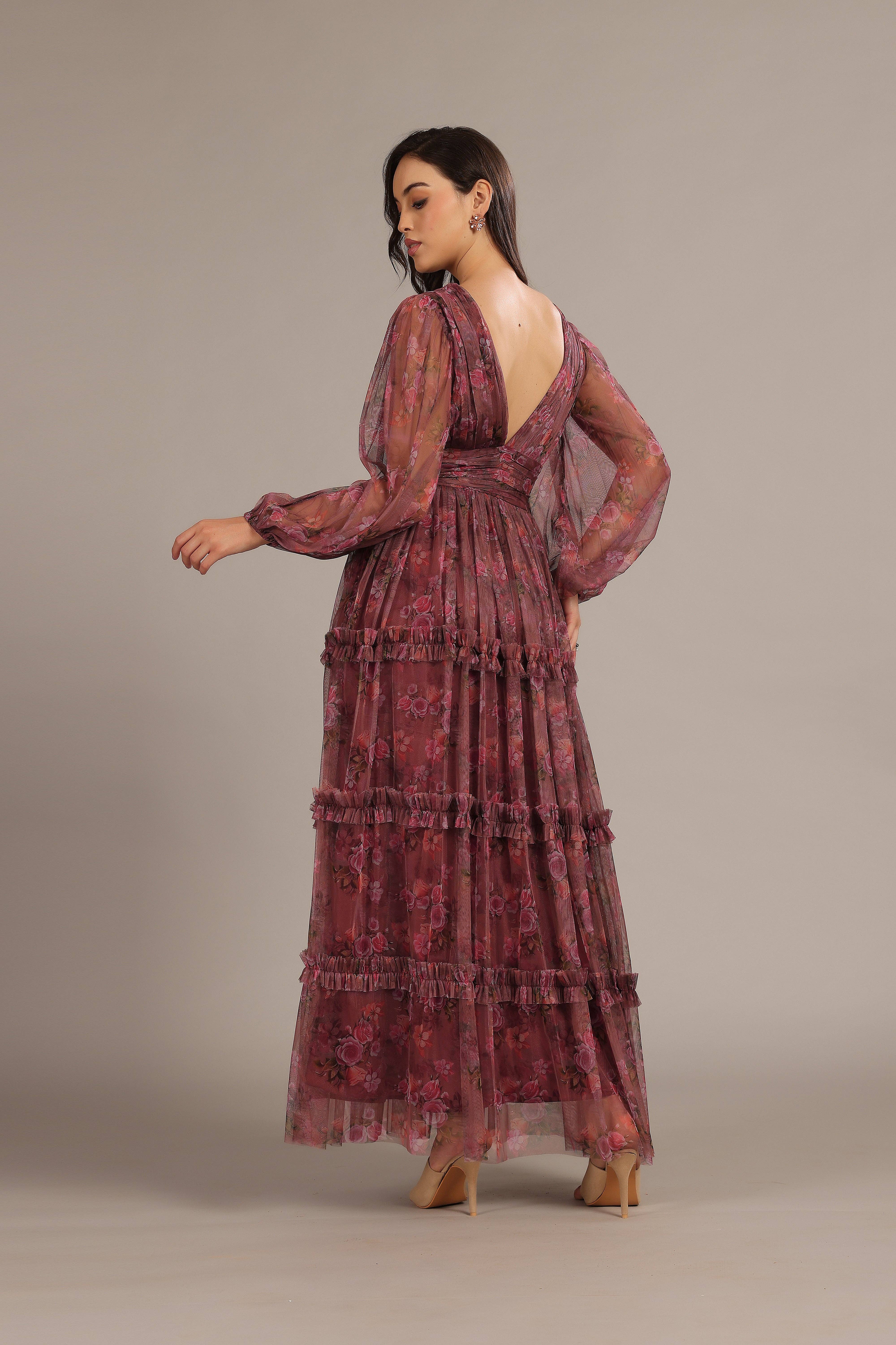 Viola Floreale Abito Maxi Lydia Tulle in Floreale Viola in vendita all'ingrosso su Faire4