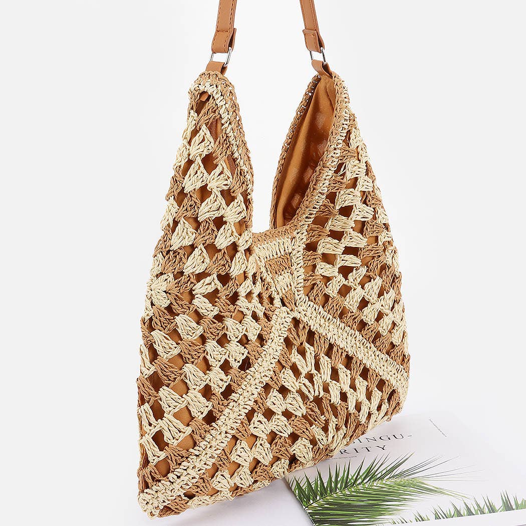 3AM BY H&D ACCESSORIES - Wholesale Beach Bag - Faux Straw Hobo Bag3