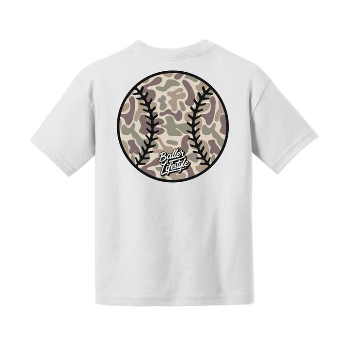 Camo Baseball Youth Tee for wholesale by Baller Lifestyle