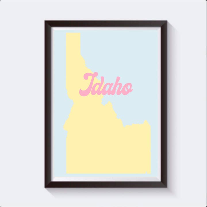 Estampado de viaje con mapa retro de Idaho, disponible en 6 tamaños para venta al por mayor de 2 Sisters
