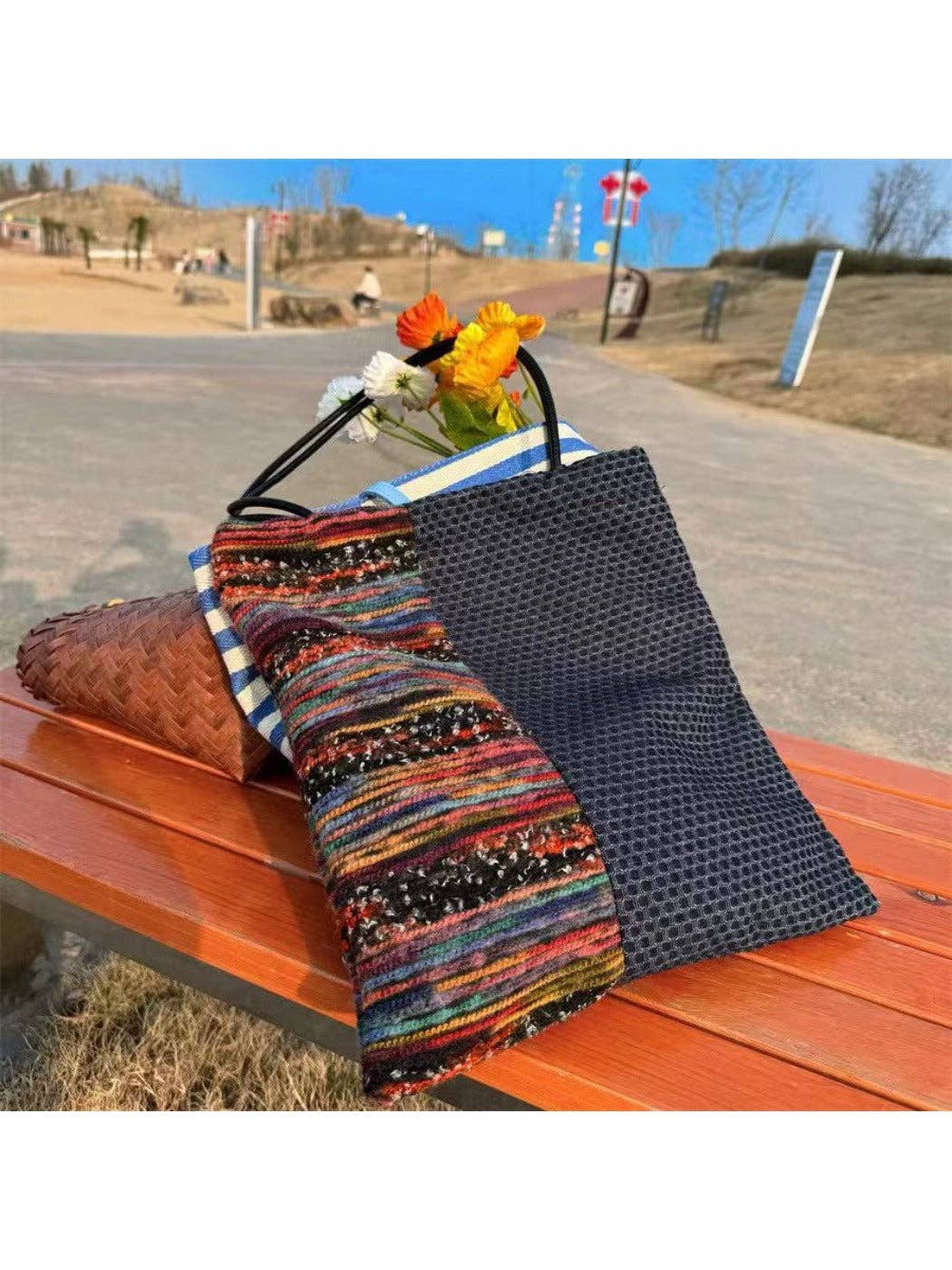 Blue Cosbai - Navy Color-Block Canvas Shoulder Bag for wholesale on Faire4