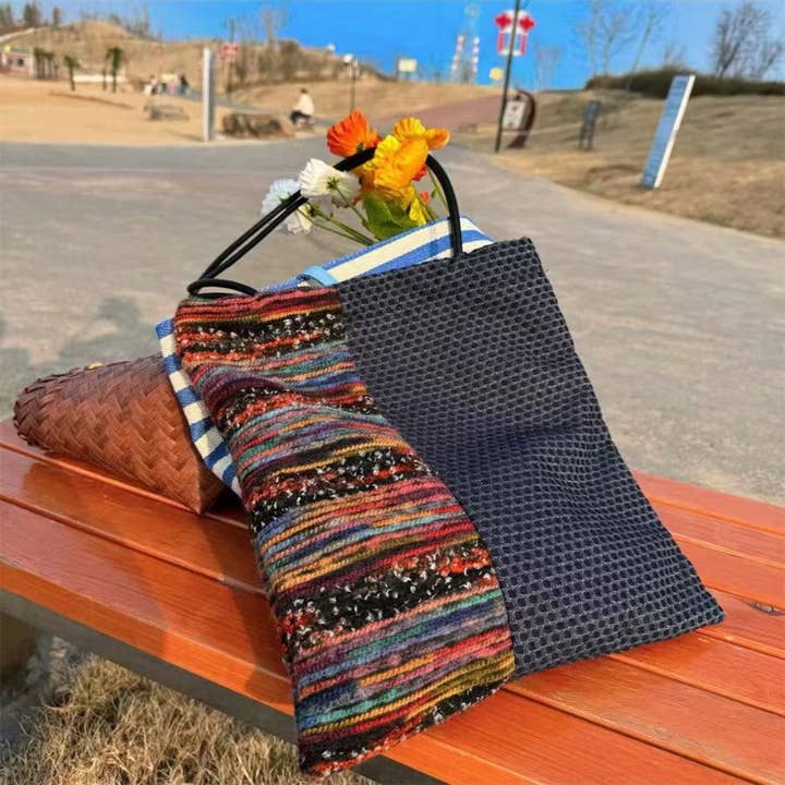 Blue Cosbai - Navy Color-Block Canvas Shoulder Bag for wholesale on Faire4