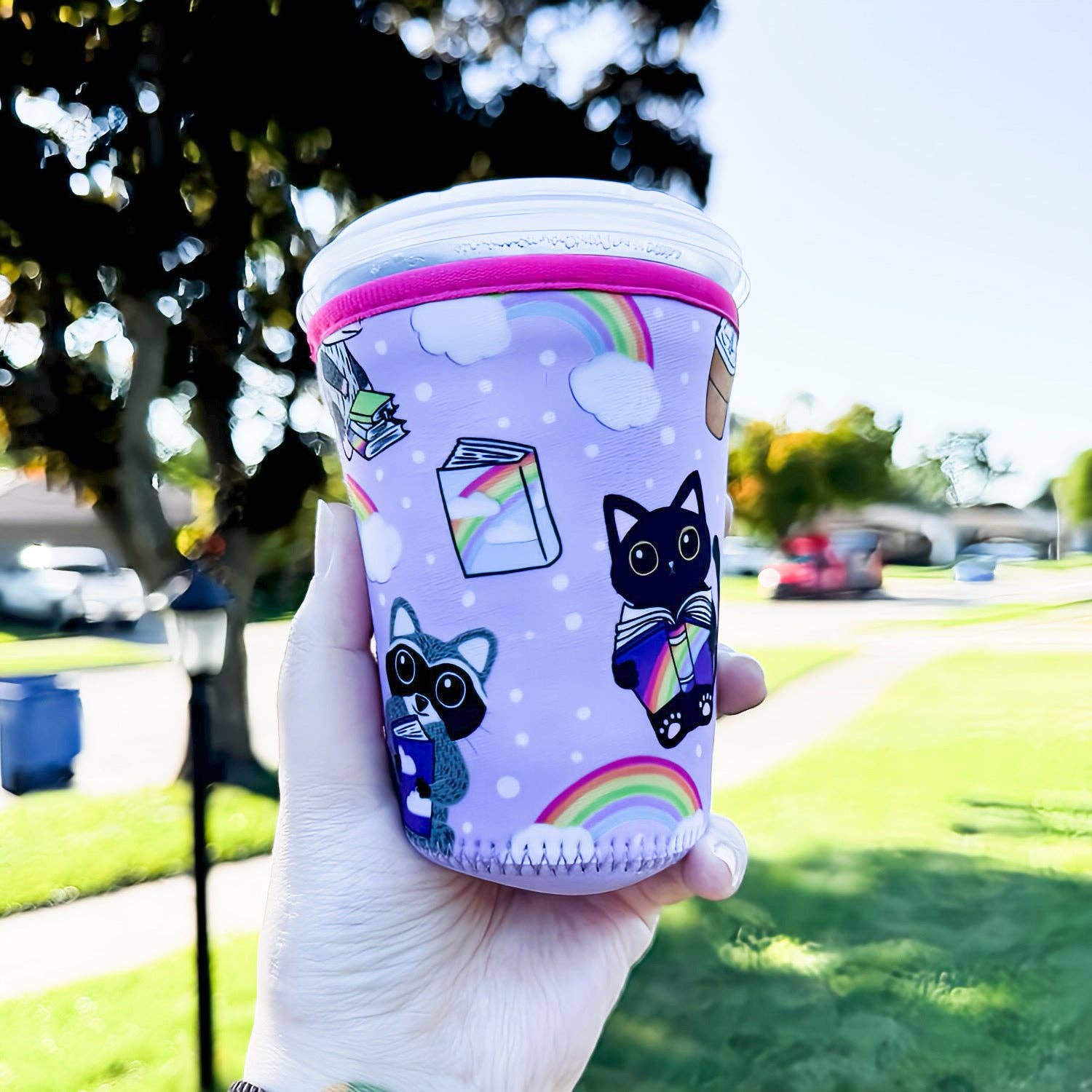 Sprinkles Studios - Wholesale Drink Huggers & Koozies - Trash Friends Bookish Iced Coffee Neoprene Sleeve3