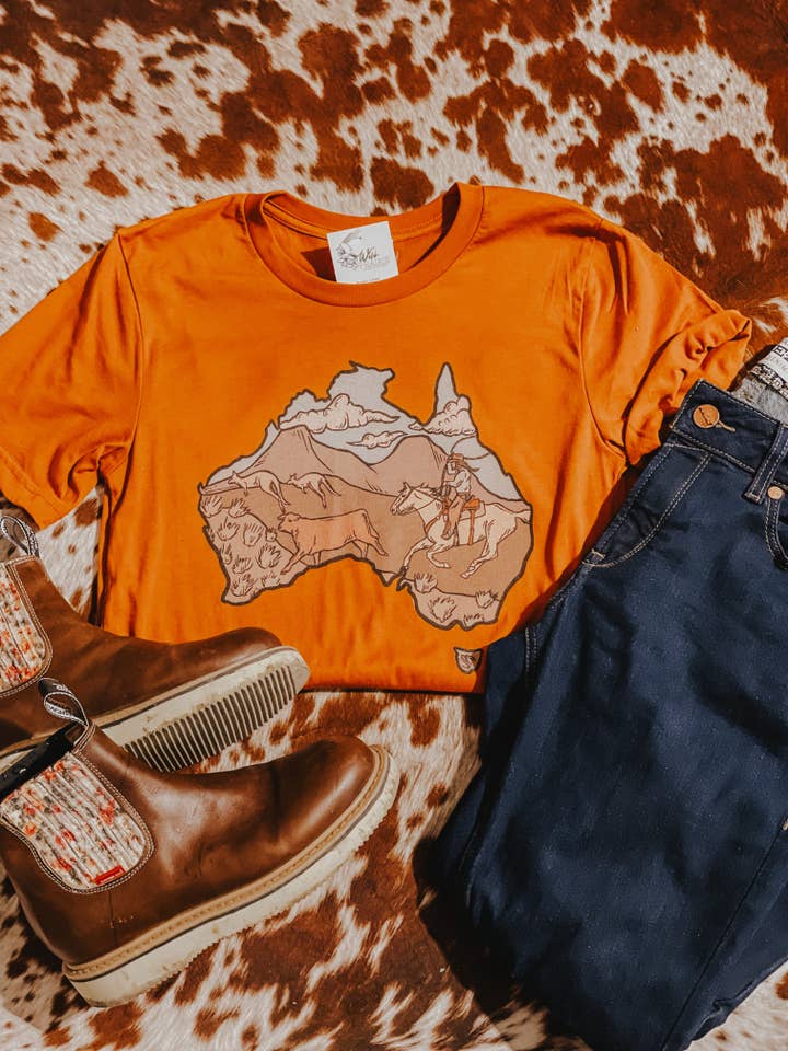 Wild Prairie Outpost - Wholesale Screen Printed T-Shirt - Women's - Aussie Aussie Aussie Western Tee