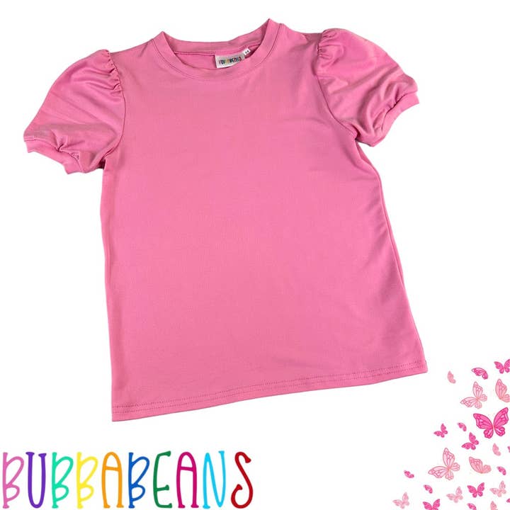 T-shirt rose à manches bouffantes Pretty in Pretty pour la vente par Bubbabeans