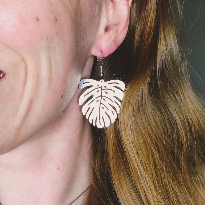 Mama Monstera Leaf Earrings for wholesale by Copper Bug Jewelry