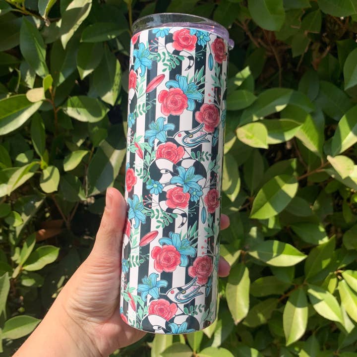 Beetlejuice Sandworm Tumbler for wholesale by Striped Coffin Customs