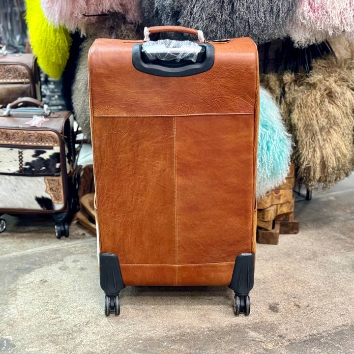 Western Linens - Wholesale Luggage - Tooled Cowhide Rolling Luggage XL