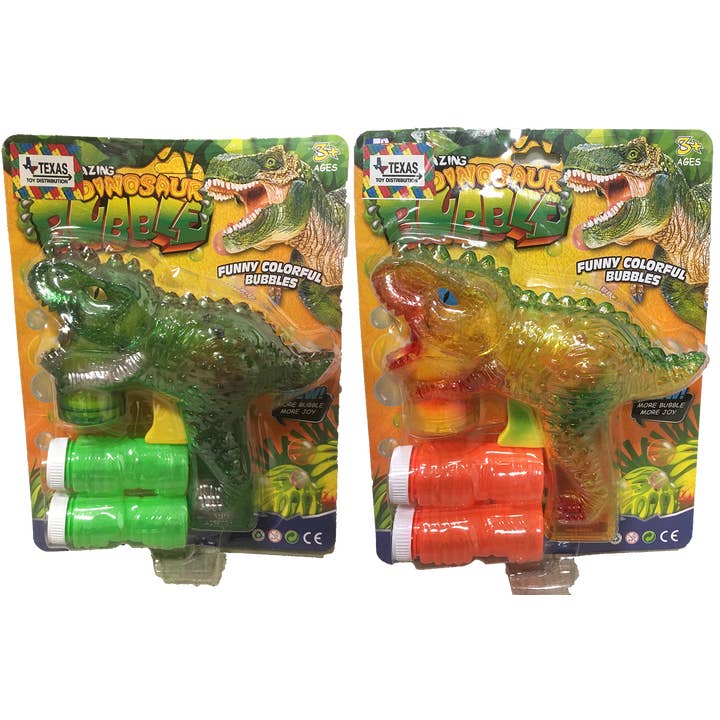 Texas Toy Distribution - Wholesale Bubble Wand - Kids - Dinosaur Bubble Gun with Bubble Solution and Lights