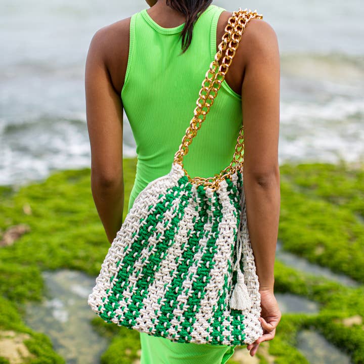 Brunna Co – wholesale Tote bag – Women's – COLETTE Macrame Beach Bag In Green X Off-White