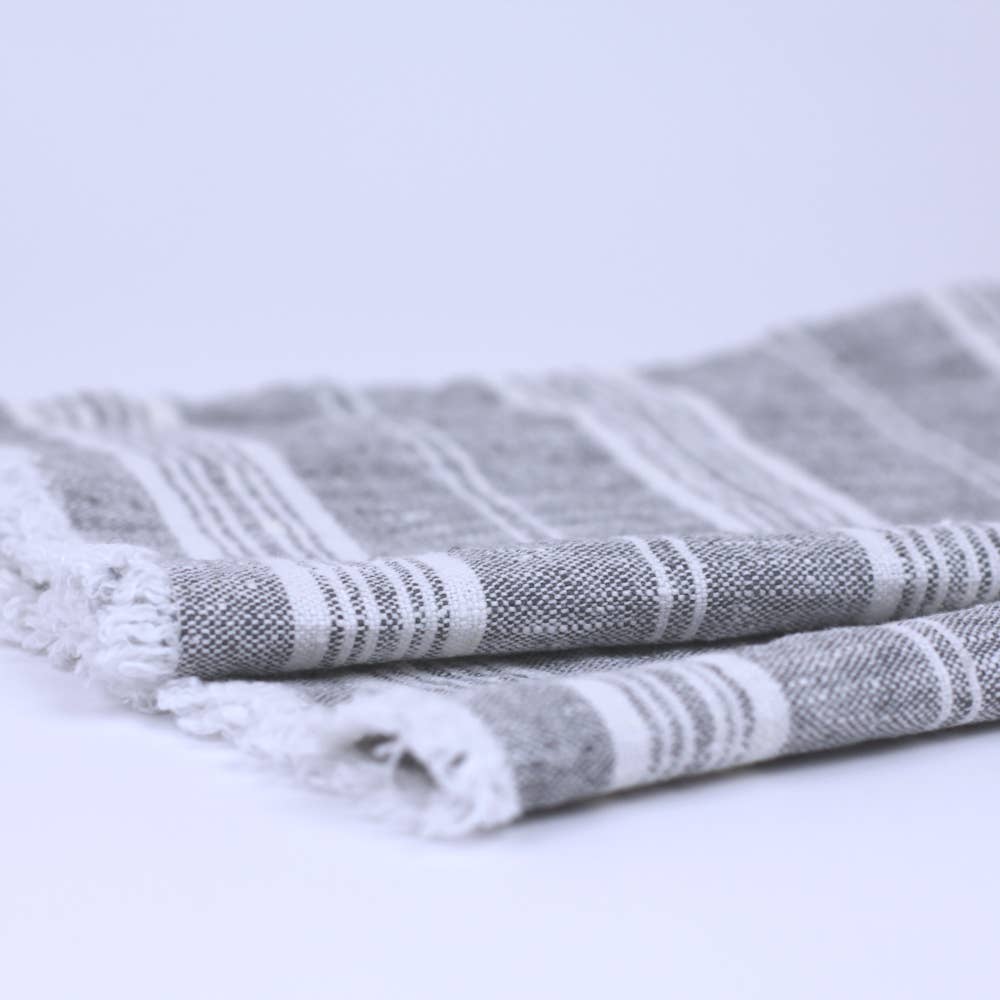 LinenCasa - Wholesale Hand Towel - Linen Guest Towel – Stonewashed – Heather Grey w White Str2