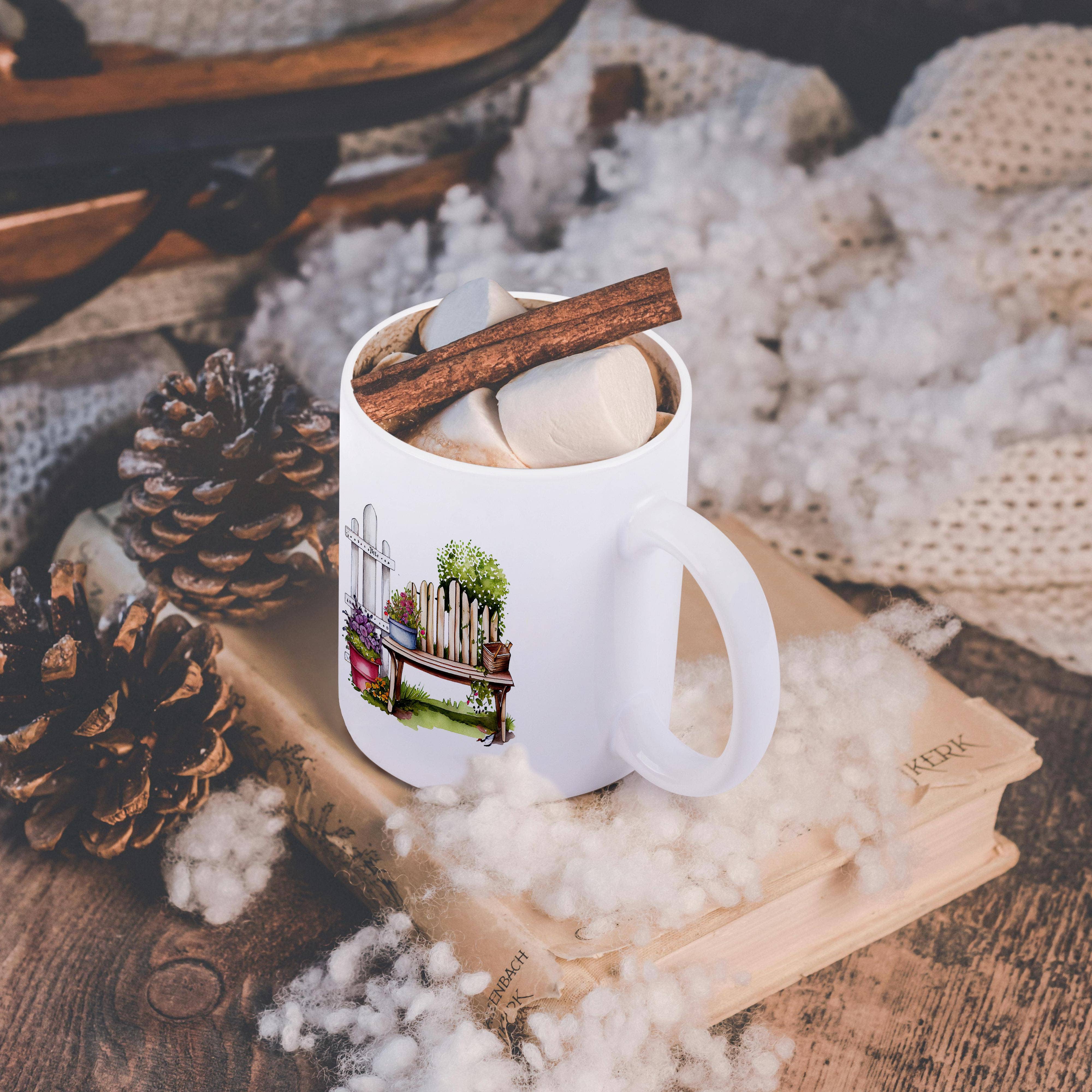 3dRose - Wholesale Coffee Mug - 3dRose, Garden Bench Flower Scene Illustration, Mug11