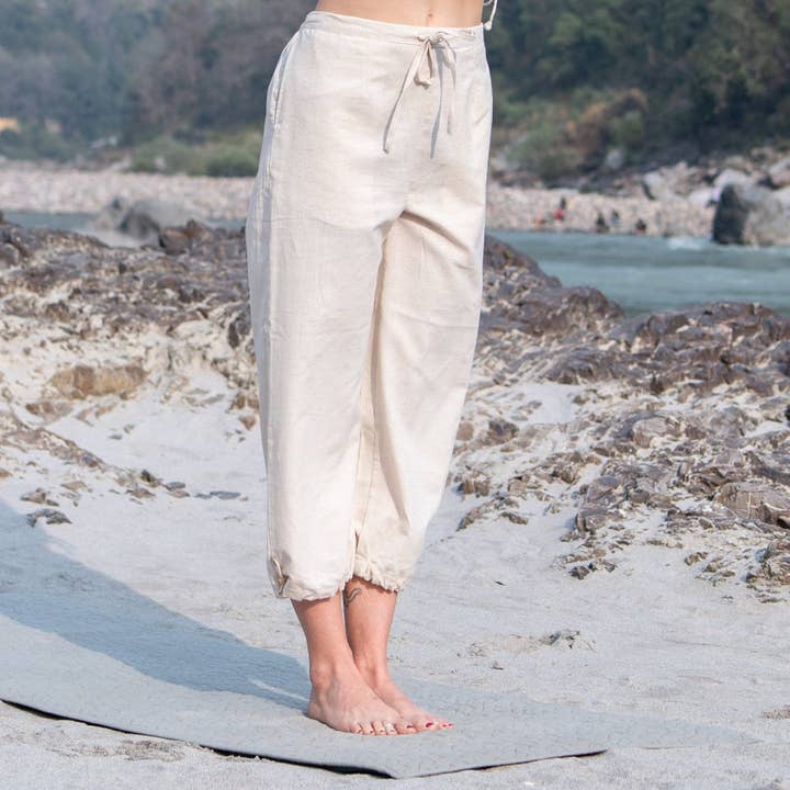 Women Cotton Yoga Pants with string pull -White -Ananda for wholesale by AKISO