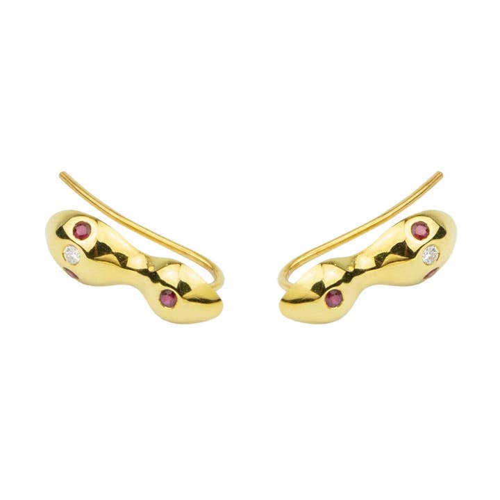 Rhea Earrings - Gold, Ruby, Diamond for wholesale by Eleni Orfanou