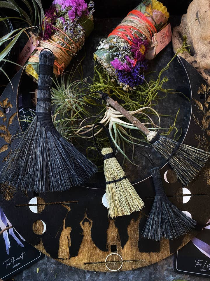 Miniature Besom/Sweeper Broom or Hand Brooms -3-5" Tampico -(functional or as an ornament) for wholesale by Keven Craft Rituals LLC