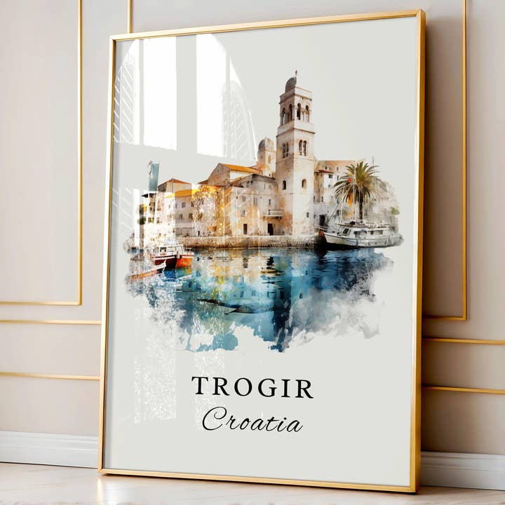 Art mural Trogir Croatie - Affiche Croatie, Trogir, Cadeau de mariage Trogir, Cadeau d'anniversaire Trogir Croatie, Texte personnalisé, Cadeau personnalisé pour la vente par Premium Travel Art