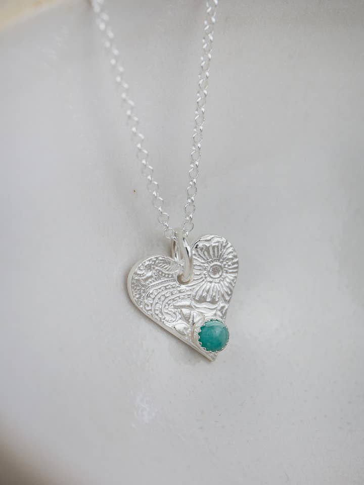 Sterling Silver Heart and Semi Precious Pendant for wholesale by Lucy Kemp Jewellery