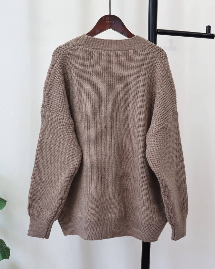 HIDDENBRAND - Wholesale Cardigan - Women's - Elegance Vintage Denim Pockets Sweater Cardigan6