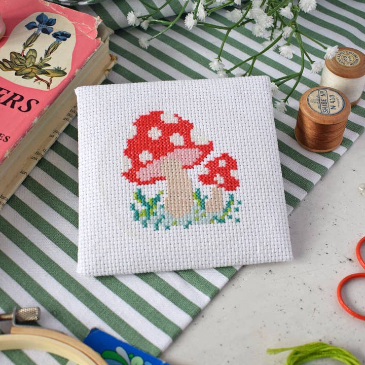 'Toadstool' Mini Cross Stitch Kit for wholesale by The Make Arcade