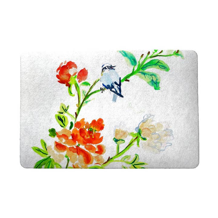 Felpudo Blue Bird & Flowers para venta al por mayor de Betsy Drake Interiors