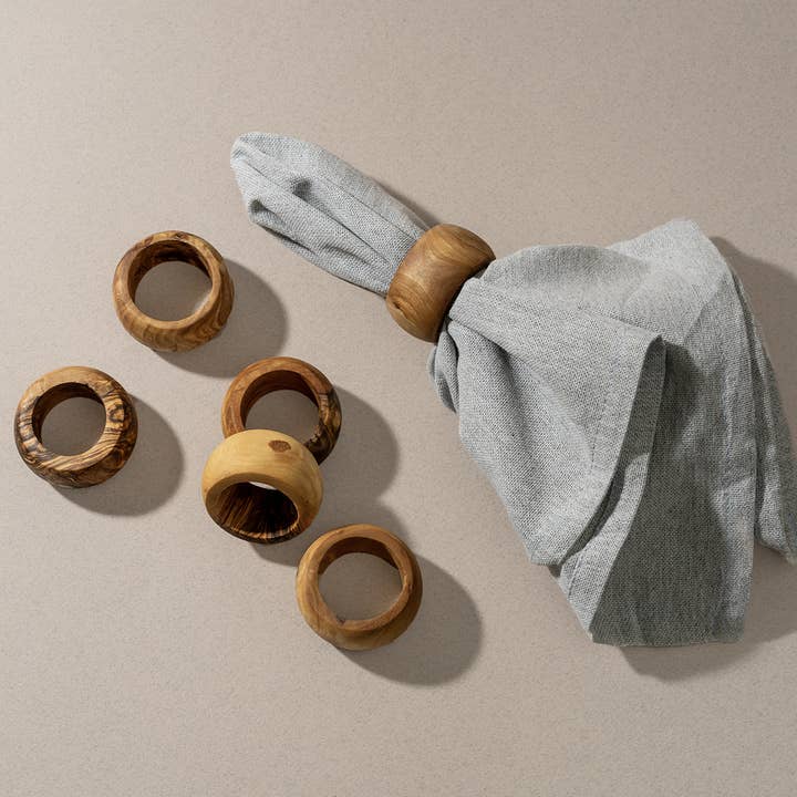 GHARYAN Stoneware & More - Wholesale Napkin Ring - Natural Olive Wood Napkin Rings