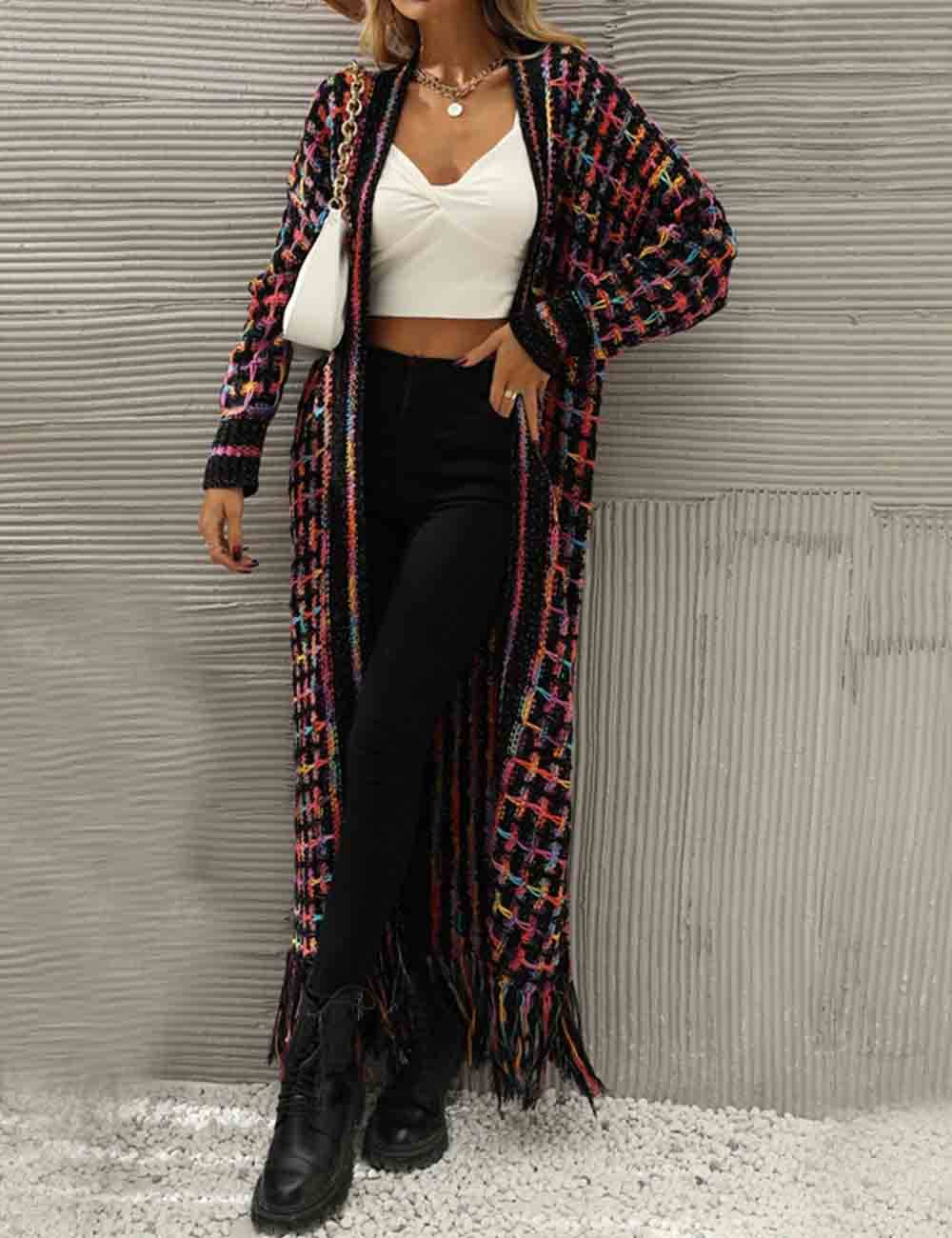 Sweetkama – wholesale Cardigan – Women’s – Ladies Multi Color Front Open Tassels Chunky Knit Cardigan3