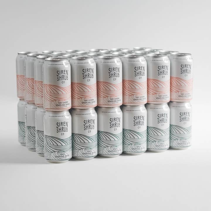 Sparkling Shrub Starter Set - Basil and Tart Cherry (4pks) for wholesale by Siren Shrub Company LLC