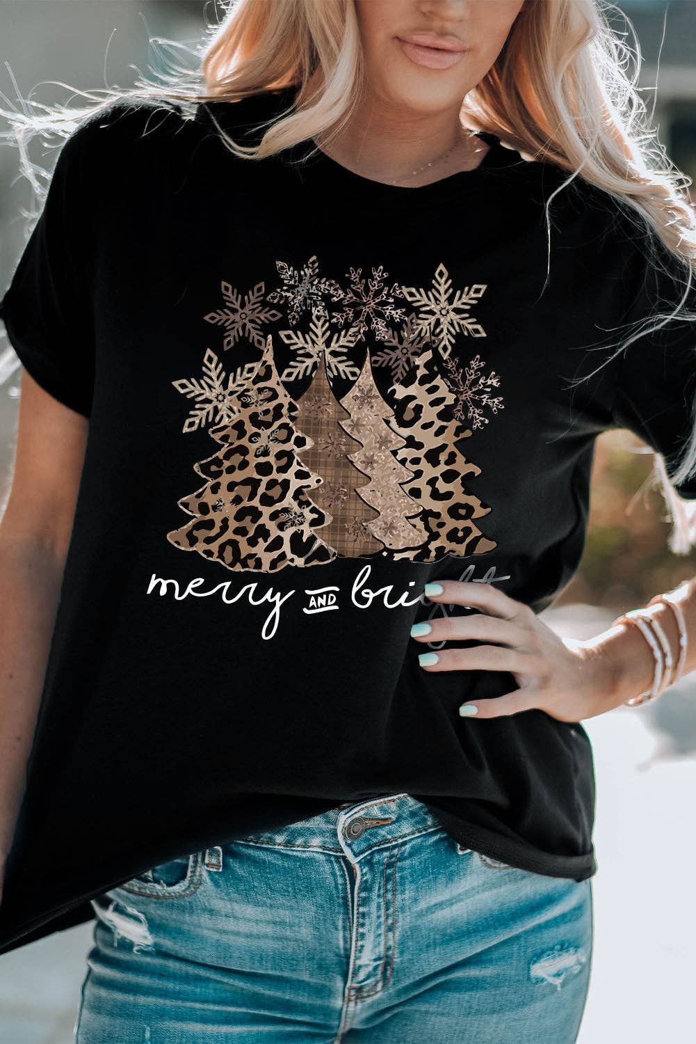 Suhkasana - Wholesale Screen Printed T-Shirt - Women's - Leopard Print Christmas Tree Graphic Holiday T Shirt4