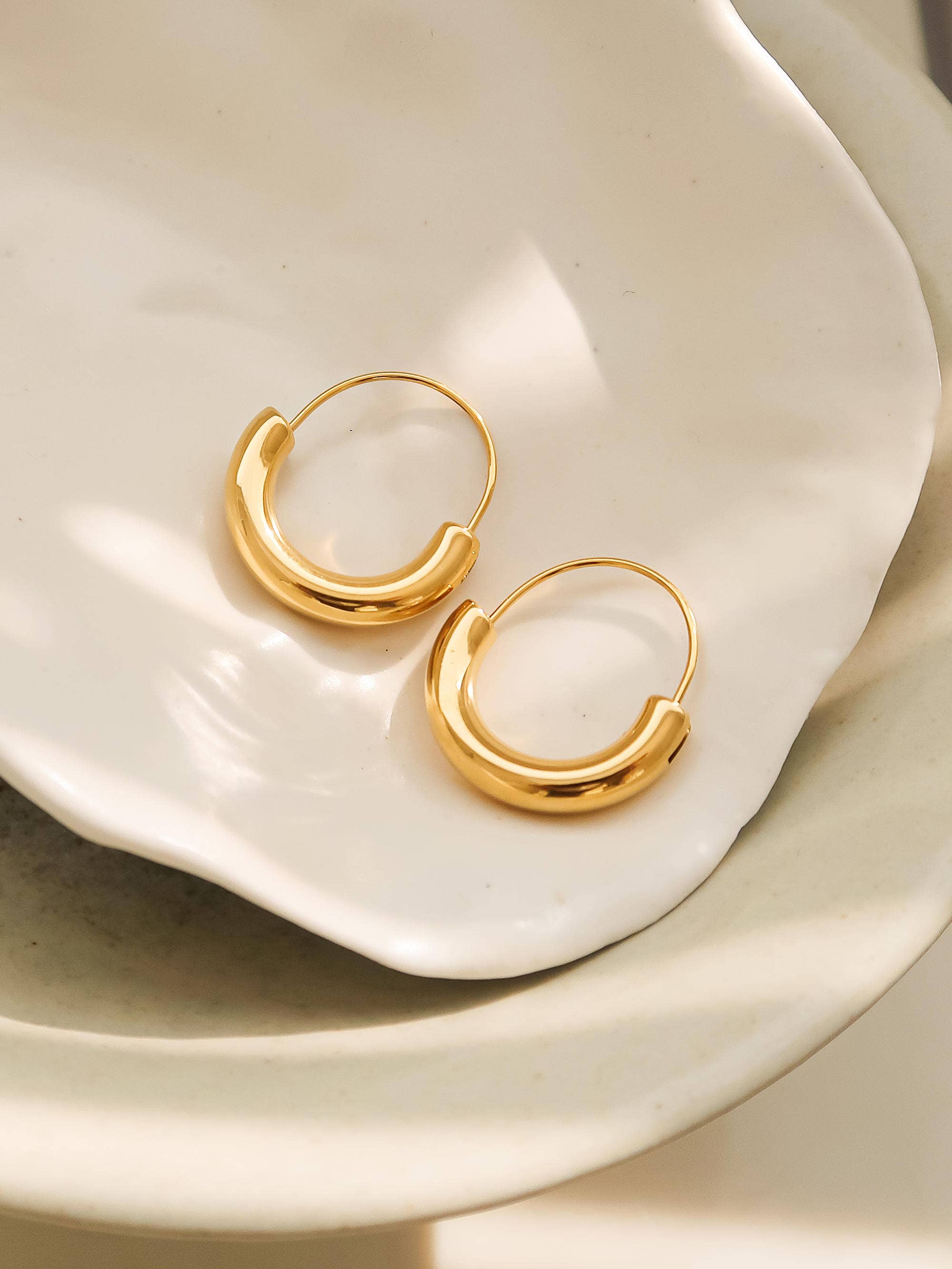 Yellow Gold Mackenzie 18K Non-Tarnish U-Shape Hoop Earring for wholesale on Faire3