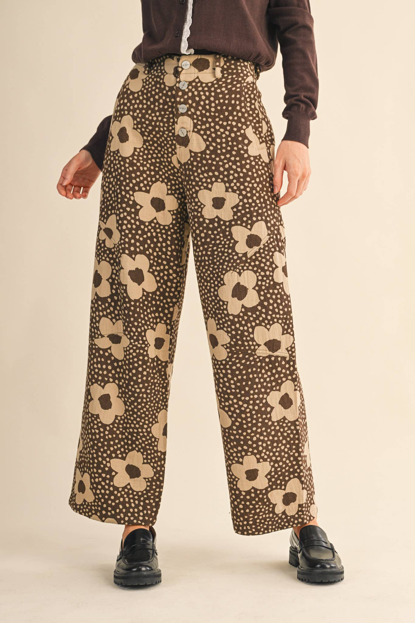 &MERCI - Wholesale Pants - Women's - FLORAL PRINT HIGH WAISTED PANTS MP421411