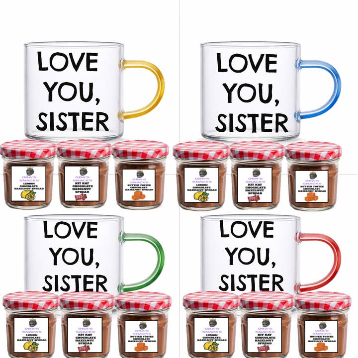 Juego de 4 Muestras de Tazas de Espresso con Crema de Chocolate - Te quiero, hermana para venta al por mayor de Oba's Snacks