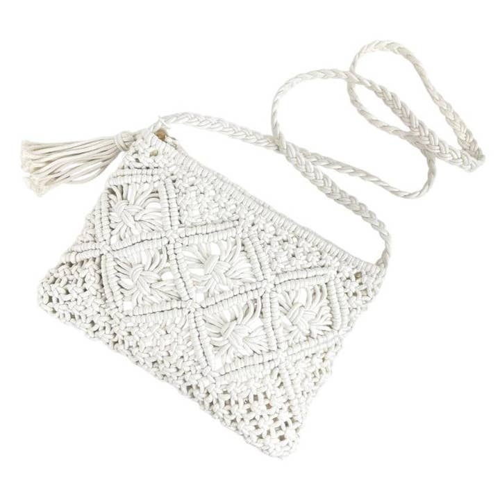 Chenson & Gorett - Wholesale Shoulder Bag - Women's - Women's Cotton and Crochet Crossbody Bag with Long Strap