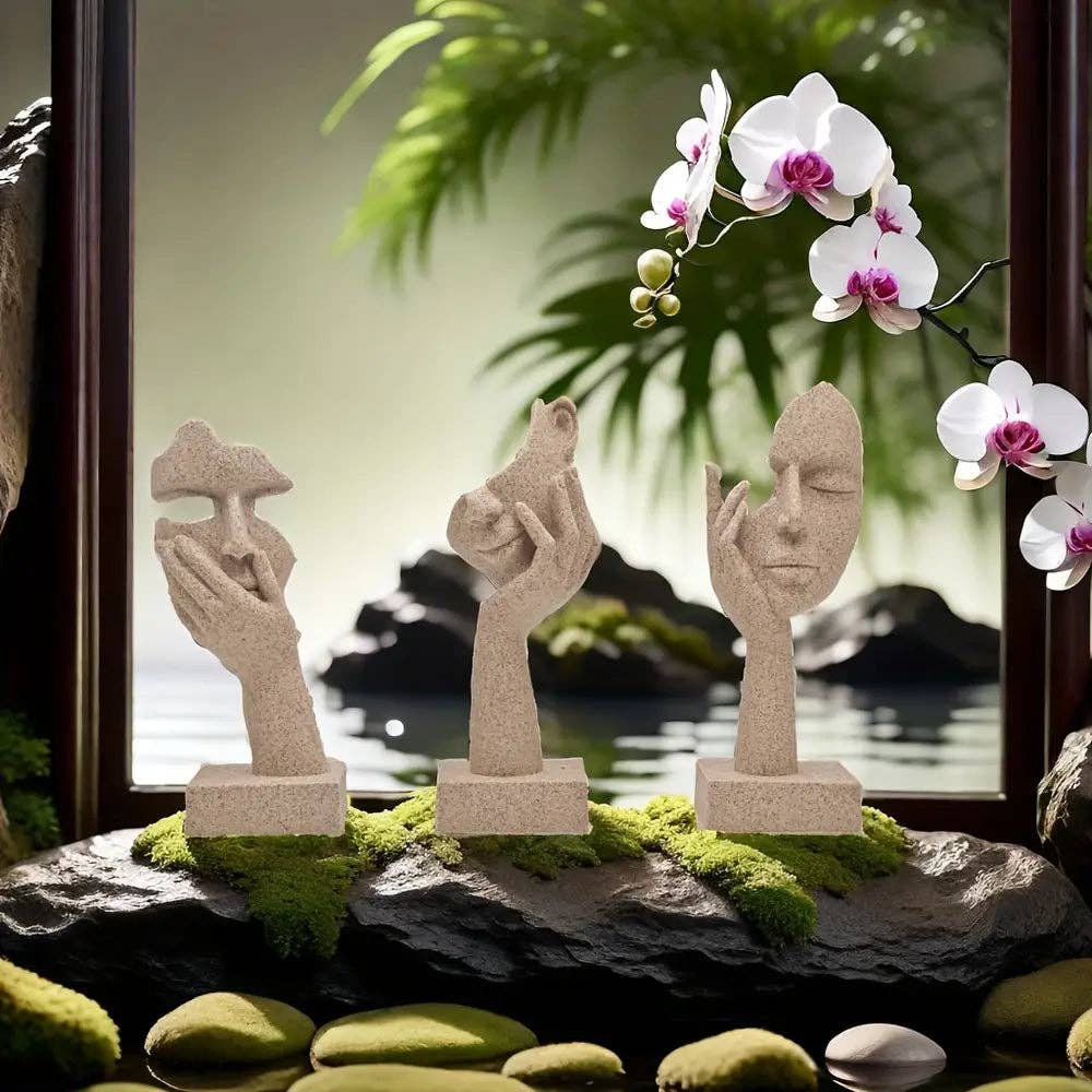 Huis Van Merken - Wholesale Sculpture - 3pcs Abstract Mask Small Statue Set3