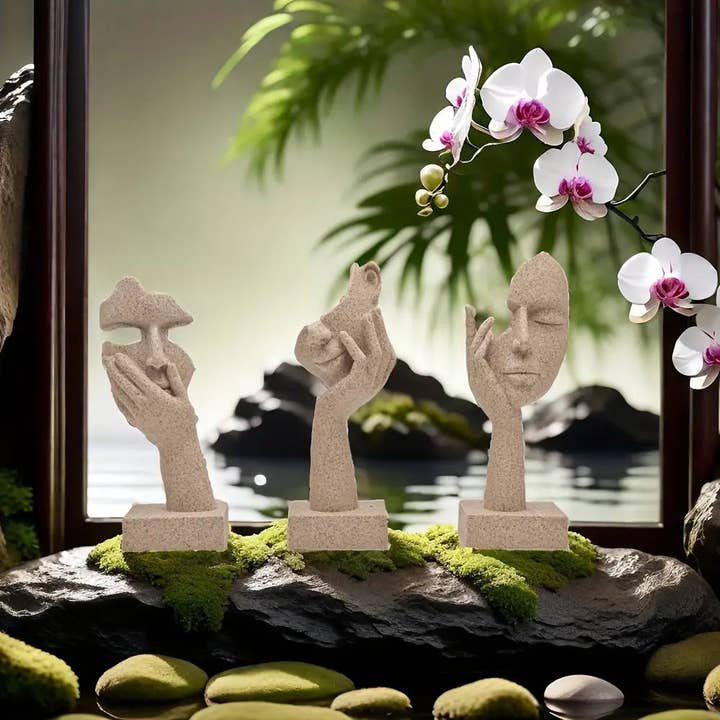 Huis Van Merken - Wholesale Sculpture - 3pcs Abstract Mask Small Statue Set3