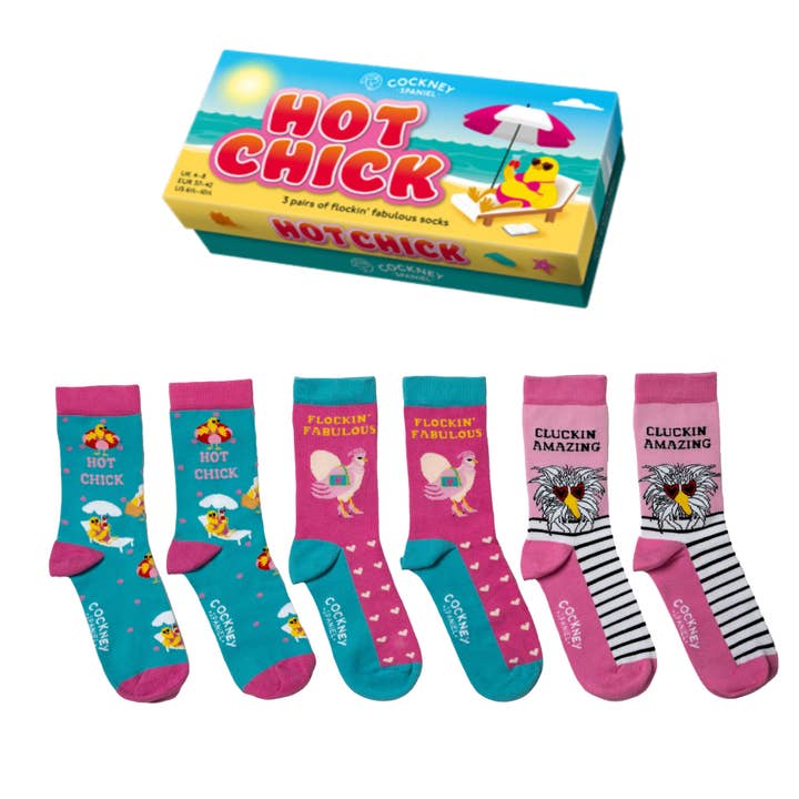 HOT CHICK - 3 Matching Pairs of Socks |Cockney Spaniel for wholesale by Sock Academy