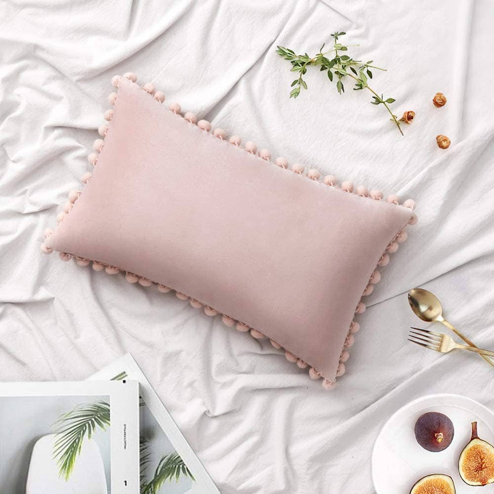 Floorora - Wholesale Throw Pillow Cover - Blush Pink Pom Pom Throw Pillow Cover - Soft Feminine Decor