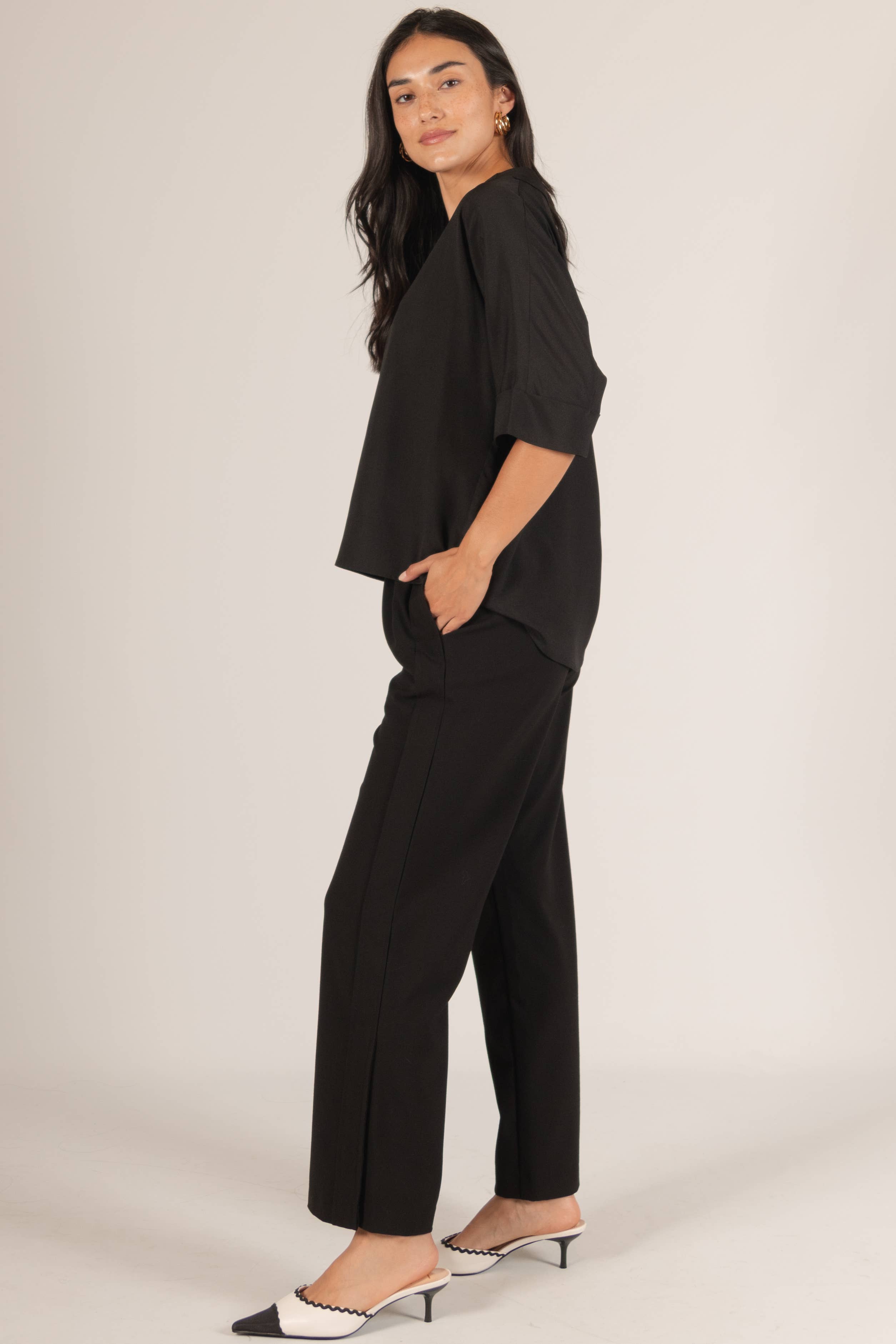 Before You Collection - Wholesale Pants - Women's - Woven Wide Leg Elastic Waist Side Slit Pants2