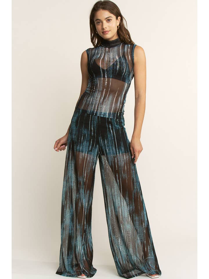 YNEZ - Wholesale Pants - Women's - Vibrant Stripe Print Sheer Wide Leg Cocktail Going Out Pant24