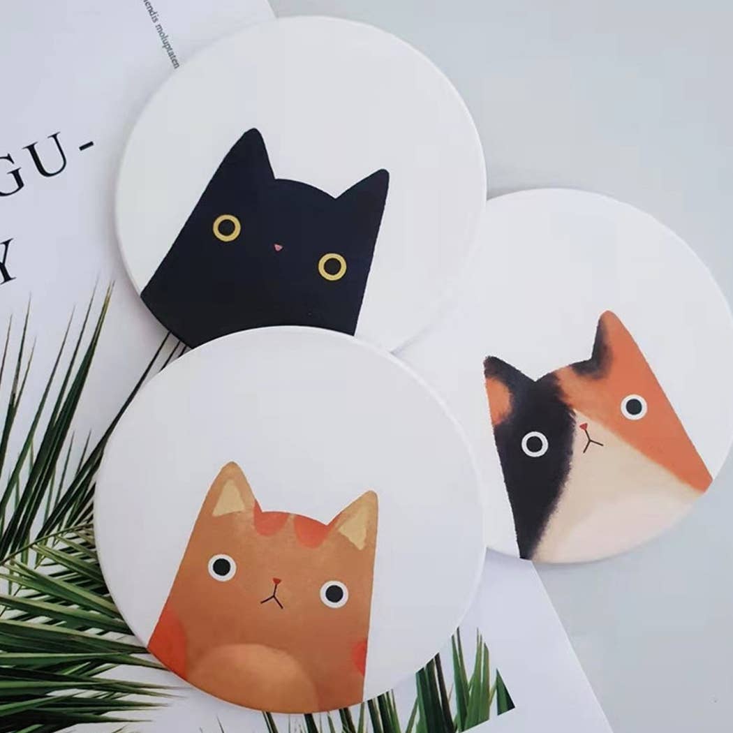 Ailly's garden – Base de copos por atacado – Coaster de diatomita Gato antiderrapante de absorção rápida3