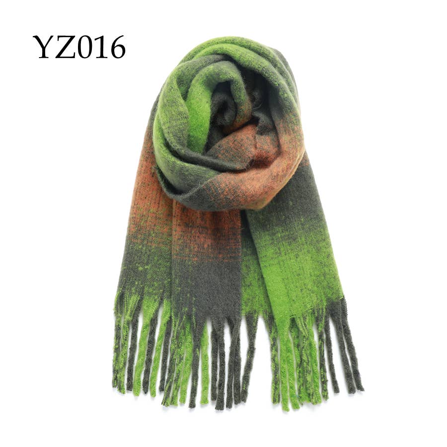 Adorro - Wholesale Scarf - Women's - Soft Chunky Oblong Multi Color Plaid Fleece Scarf3