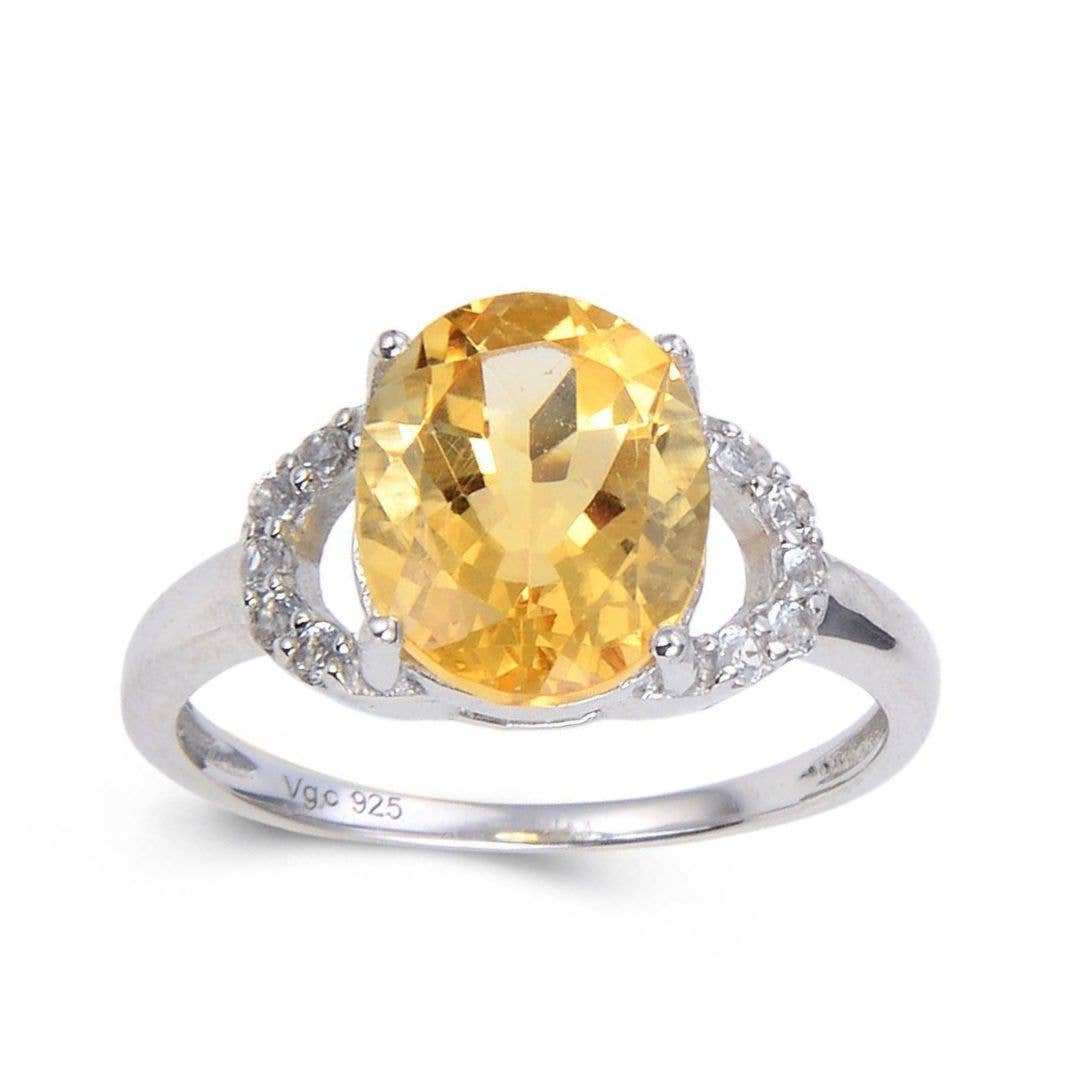FCJ Jewelry LLC - Wholesale Cocktail/Statement Ring - 925 Sterling Silver Citrine & White Topaz Oval Cut Ring0