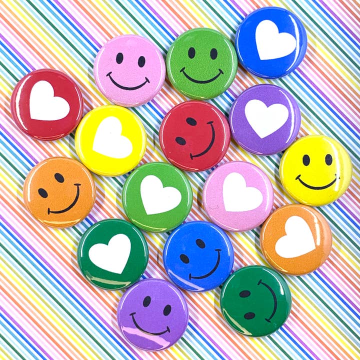 Ruth & Dottie - Wholesale Lapel Pin/Button - Hearts and smiles variety mix (for selling individually)2