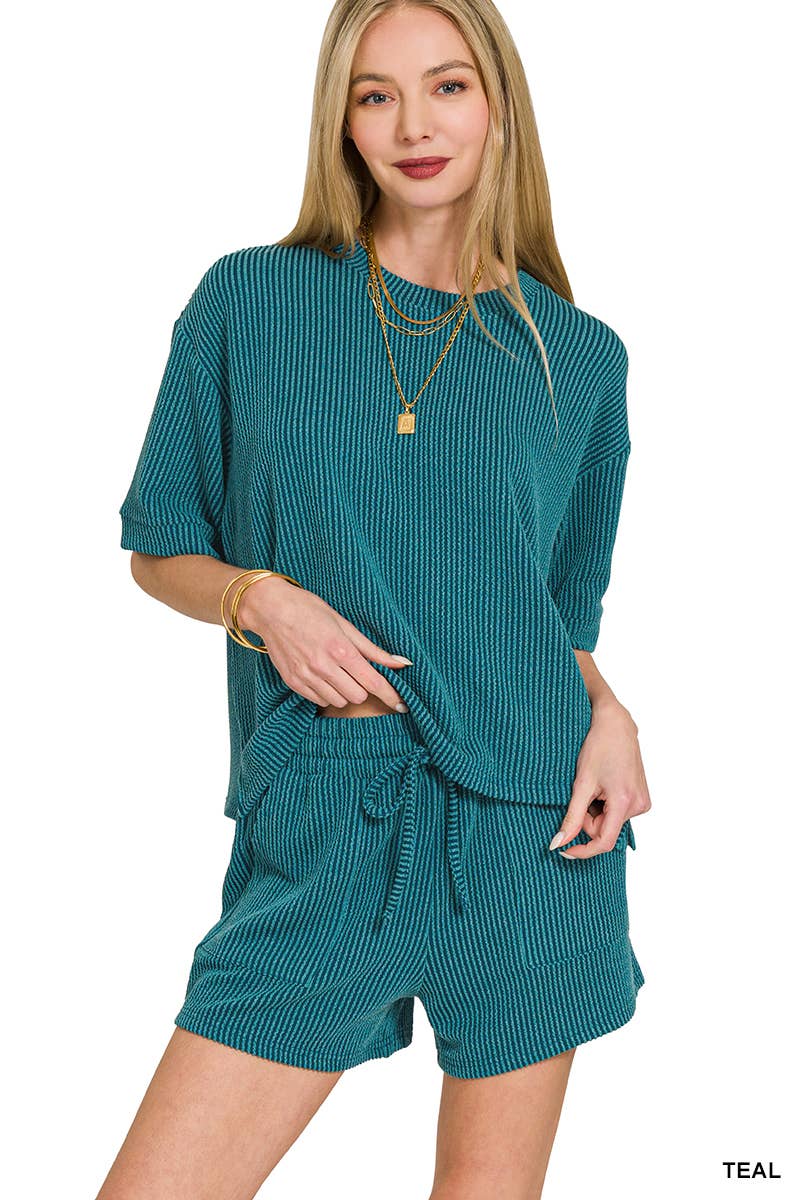 42POPS – Engroshandel Loungesæt - Dame – .Corded Rib T-shirt & Shorts 2-delt Sæt54