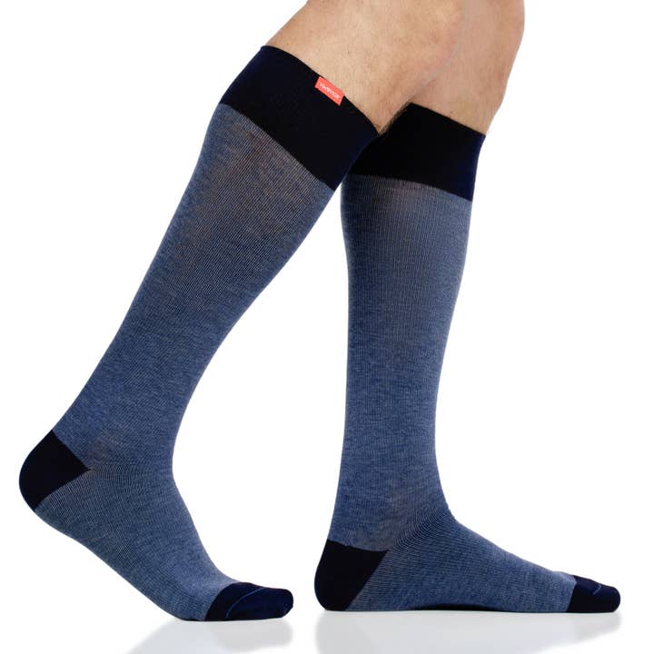 Navy 30-40 mmHg Cotton Compression Socks: Heathered Collection for wholesale on Faire